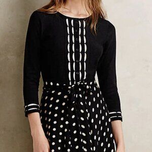 Anthropologie Sparrow Scalloped Retro Cardigan Sweater Black White